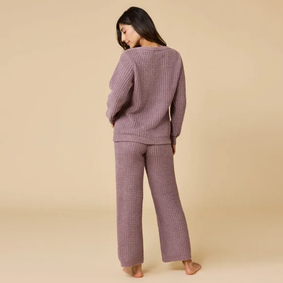 NWT Softies Waffle Marshmallow Boatneck Lounge Set Pajamas PJs Fleece Driftwood - Picture 3 of 7